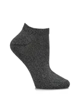 Media corta de corte tobillero, confeccionada en tejido de algodón con acabado brillante de lurex en color gris oscuro.