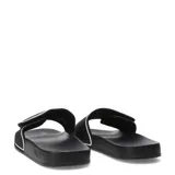 Sandalias tipo ojota Puma modelo Leadcat 2.0 V, color negro con detalles en blanco. Presentan una banda superior ajustable con cierre de velcro y el logo de la marca estampado en contraste.