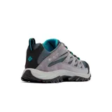 Championes de trekking Columbia modelo Crestwood Omni-Grip, color gris con detalles en turquesa y negro. Confeccionados con una parte superior que combina cuero y malla, entresuela ligera Techlite y suela de goma con tecnología Omni-Grip para mayor tracción.