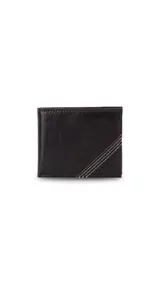 Billetera de cuero marrón oscuro con costuras decorativas en el frente. Interior con visor, tarjeteros y doble compartimento para billetes.