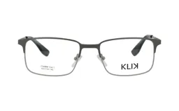 Armazón de lentes Klix modelo 104MM color gris, de formato rectangular y diseño clásico.