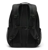 Mochila negra de 30 litros con compartimento principal y funda interior acolchada para portátil, bolsillos laterales de malla para botellas y panel trasero transpirable.
