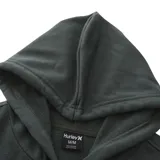 Canguro Hurley de color negro, con capucha ajustable mediante cordones, bolsillo frontal tipo canguro y logo de la marca estampado en blanco en el pecho.