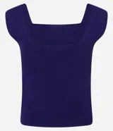 Blusa azul marino sin mangas confeccionada en tejido de punto con viscosa sostenible. Presenta escote cuadrado tanto en la parte delantera como en la espalda y breteles anchos.