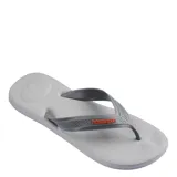 Chancletas Havaianas Top Max Comfort de color gris hielo, con tiras grises que incluyen el logo de la marca en color naranja.