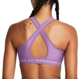 Top deportivo Under Armour de soporte medio, color negro, con diseño de espalda cruzada y banda elástica inferior con el logo de la marca estampado.