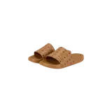 Chinelas MCM color marrón cognac con monograma estampado en la tira superior y suela contorneada.