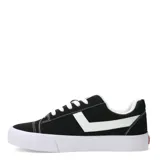Championes urbanos Pony de lona negra con detalles en blanco, incluyendo el logo lateral característico, cordones blancos y suela de goma blanca.