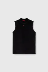 Top sin mangas Diesel modelo T-Mokky-SL-Microdiv, color negro, confeccionado en tejido de punto acanalado con cuello alto y pequeño logo bordado en el pecho.