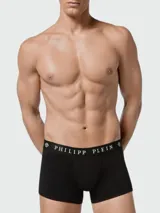 Bóxer negro de algodón con cintura elástica con el logo de Philipp Plein en blanco y detalle de calavera en el lateral.