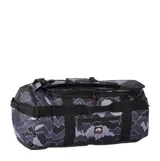 Bolso de viaje tipo duffle Rip Curl Search, con capacidad de 45 litros, diseño estampado de montañas en tonos grises y negros, con múltiples asas de transporte y correas ajustables.