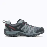 Championes de senderismo Merrell modelo Accentor 3 Rock, confeccionados en una combinación de gamuza y malla transpirable. Presentan un diseño robusto con puntera protectora, entresuela de espuma EVA para mayor amortiguación y suela de goma con tracción especializada para terrenos irregulares.