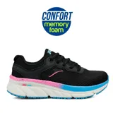 Championes deportivos Joma Atenea Lady 2401 para mujer, color negro con detalles en rosa y celeste. Capellada de piel sintética con perforaciones VTS para ventilación. Plantilla Memory Foam de EVA termoconformada con perforaciones VTS. Mediasuela con tecnología Reactive Ball para amortiguación y reactividad. Suela de caucho Durability antideslizante con tecnología Slip Resistant.