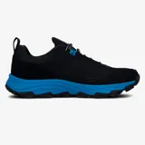 Championes de trekking Columbia modelo Hatana Max Outdry, de color negro con suela azul vibrante. Presentan un diseño técnico con malla cerrada, sobrecapas sintéticas y estructura de TPU para mayor protección. Cuentan con tecnología impermeable Outdry, mediasuela Techlite+ para amortiguación y suela Adapt Trax para tracción superior.