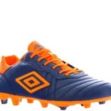 Championes de fútbol Umbro Touch FG, diseñados para césped natural. Presentan un acabado plateado metalizado con detalles en amarillo neón en el logo lateral, talón y tapones. Confeccionados en material sintético resistente con cierre de cordones.