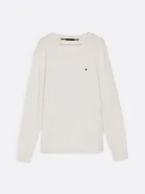 Sweater de cuello redondo color crema de algodón, con logo bordado en el pecho.