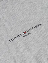 Remera de corte slim confeccionada en puro algodón, con cuello redondo y mangas cortas con ribetes en los colores distintivos de la marca. Presenta el logo de Tommy Hilfiger bordado en el centro del pecho.