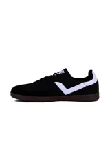 Championes deportivos Pony modelo Moma para hombre, de color blanco con detalles en azul marino y puntera de gamuza gris, con suela marrón de goma.