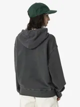 Hoodie Carhartt de calce holgado y silueta tipo globo, confeccionado en algodón con acabado lavado. Presenta capucha con cordones ajustables, puños y ruedo acanalados, y etiqueta cuadrada distintiva de la marca aplicada en el pecho.