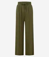 Pantalón recto de piqué azul marino, de tiro alto con cintura elástica y cordón ajustable.