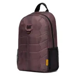 Mochila Caterpillar modelo Benson Backpack de color bordó, con diseño geométrico estampado, bolsillos laterales de red y asa superior.