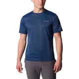 Remera deportiva Columbia Hike Crew Omni-Wick de color azul marino, con cuello redondo y manga corta. Cuenta con tecnología de absorción de humedad y el logotipo de la marca estampado en el pecho.