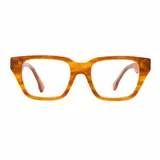 Lentes blueblocker con armazón cuadrado de diseño moderno en color naranja tigre, fabricados en bio-based G850. Cuentan con protección contra la luz azul y UV400, con lentes TAC transparentes.