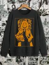 Buzo negro con estampado de Edward Elric de Fullmetal Alchemist en color naranja.