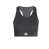 Top deportivo Adidas negro con espalda de malla y logo blanco en el frente. Confeccionado con tejido Aeroready que absorbe la humedad.