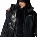 Campera 3 en 1 para mujer, impermeable y transpirable con tecnología Omni-Tech y forro termorreflectante Omni-Heat. Incluye una capa exterior resistente a la intemperie y una capa interior de forro polar desmontable que puede usarse por separado. Cuenta con capucha ajustable, puños y dobladillo regulables, y bolsillos con cierre.