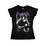 Remera entallada de algodón color negro con estampa frontal de la banda The Cure, incluyendo la imagen de Robert Smith y el texto Boys Don't Cry en color violeta.