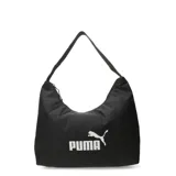 Cartera tipo hobo de la marca Puma, color negro con el logo de la marca estampado en blanco en la parte frontal. Cuenta con una correa única para llevar al hombro y cierre superior.
