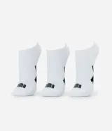 Pack de tres pares de medias invisibles Puma, color blanco con logo de la marca en negro en la puntera y el lateral.