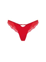 Panty tipo colaless de tiro bajo, confeccionado en tela suave y sedosa con detalles de encaje en los laterales y diseño de pierna alta.