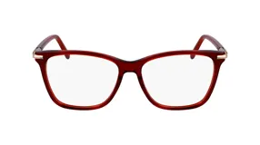 Lentes de receta Ferragamo modelo 3013, con armazón de acetato en color rojo translúcido y diseño de forma cuadrada con esquinas redondeadas.