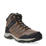 Botas de trekking Merrell modelo Crosslander 3 Mid WP, impermeables, color marrón con detalles en negro y naranja, caña media, cordones combinados y suela de alta tracción.