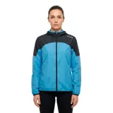 Chaqueta deportiva Diadora Easyrun L.X-Run para mujer, color azul y negro, con cierre frontal y capucha.