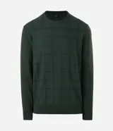 Suéter masculino de punto con textura cuadrillé, cuello redondo y mangas largas con puños acanalados.