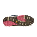 Championes de caña media Caterpillar modelo Grapple, confeccionados en cuero azul marino con detalles en color rosado y suela de goma en tono beige. Presentan un diseño robusto con cordones y refuerzos laterales.
