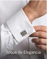 Gemelos de acero con diseño de rombos satinados en acabado mate y brillante.