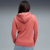 Canguro con capucha y cordones ajustables, color rojo, con logo de la marca estampado en blanco en el frente y bolsillo tipo canguro.