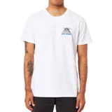 Remera blanca de algodón con cuello redondo y manga corta. Estampado pequeño en el pecho con el logo de la marca Katin en azul y negro.