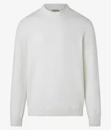 Su ter de punto color blanco de la marca Marfinno, con cuello redondo, manga larga y diseño texturizado en zigzag.