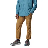 Pantalón cargo de senderismo color marrón, con múltiples bolsillos funcionales, incluyendo bolsillos laterales con cierre y bolsillos traseros. Presenta cintura con elástico parcial y cinturón integrado, diseñado con tecnología de secado rápido y protección solar.