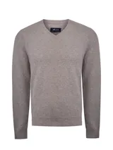 Sweater RKF de tejido de punto en color gris oscuro, con escote en V y diseño clásico de manga larga.