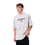 Remera oversize gris melange de manga corta con diseño raglán y estampa frontal de la marca Rusty.