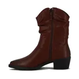 Bota texana de caña baja color marrón, con taco bajo cuadrado.
