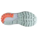 Championes de running Brooks Ghost 16, color celeste con detalles en naranja y amarillo.