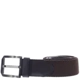 Cinturón marrón con elástico trenzado y apliques de cuero.