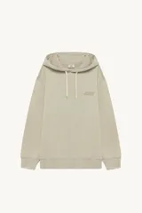 Hoodie de algodón color beige con capucha ajustable mediante cordones, manga larga y puños acanalados. Presenta el logo de la marca Autry bordado en el pecho.